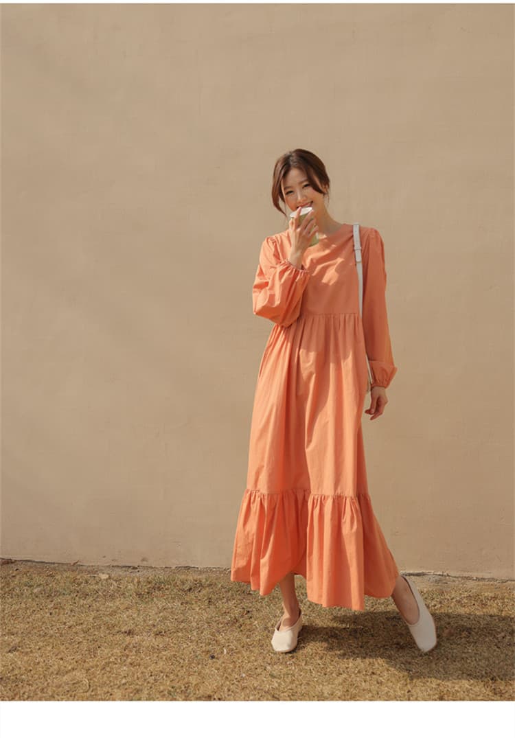 イエベ春/イエベ秋服　ふんわり袖のゆったりティアードワンピース