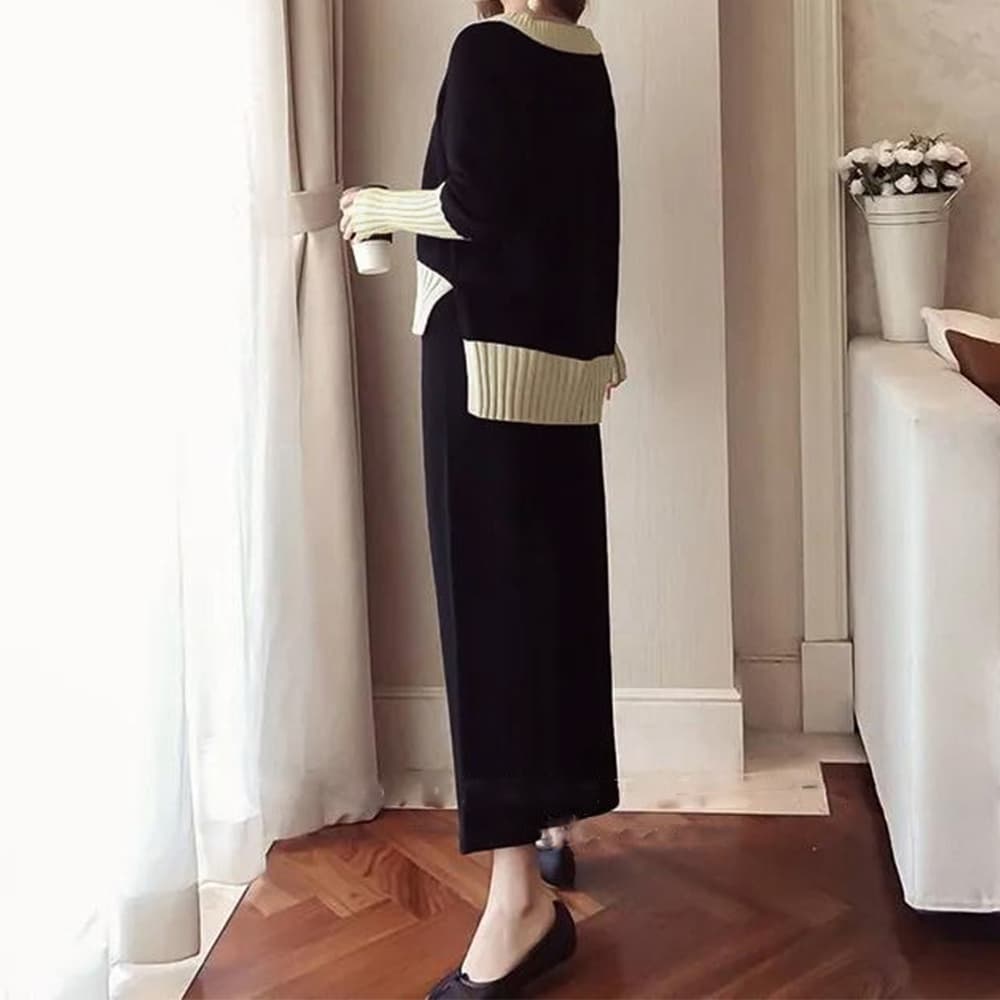 イエベ秋服　配色ニット上下セットアップ 女性用二点