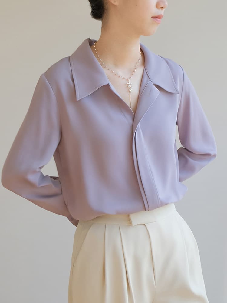 イエベ秋服　とろみ素材の開襟長袖ブラウス