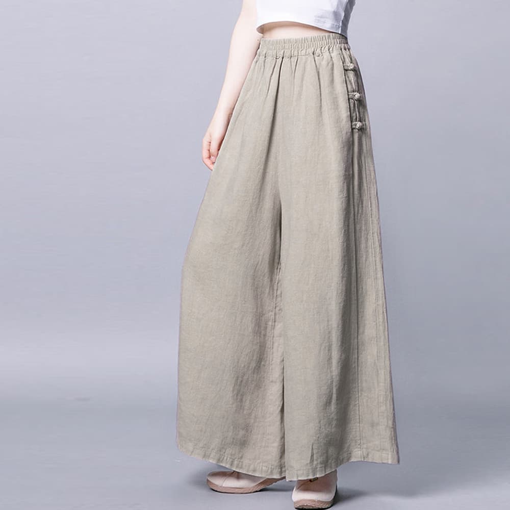 イエベ春/イエベ秋服　 綿麻素材ゆったりワイドパンツ体型カバー