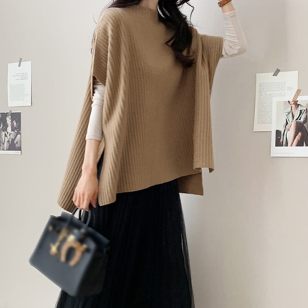 イエベ春/イエベ秋服　リブ編みニットベスト レディース 重ね着ニット