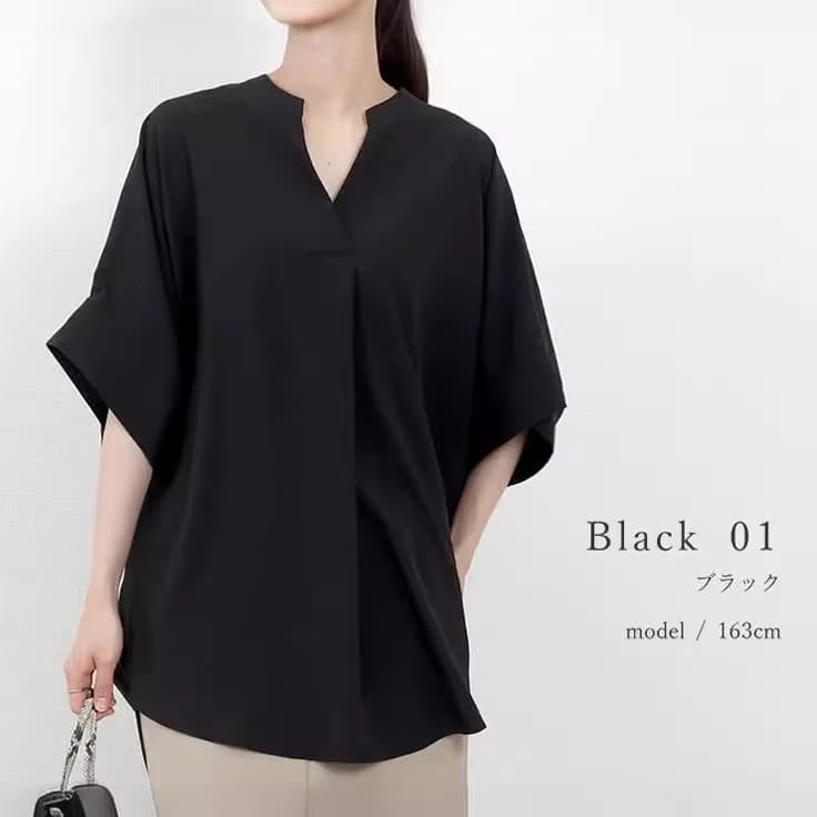 イエベ春/イエベ秋服　理想のこなれ感スキッパーネックドルマン袖ブラウス