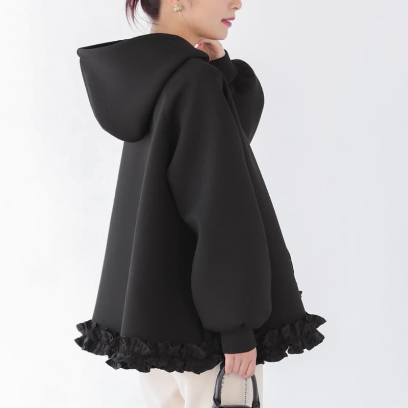 イエベ春服　裾フリル付きオーバーサイズフーディースウェット