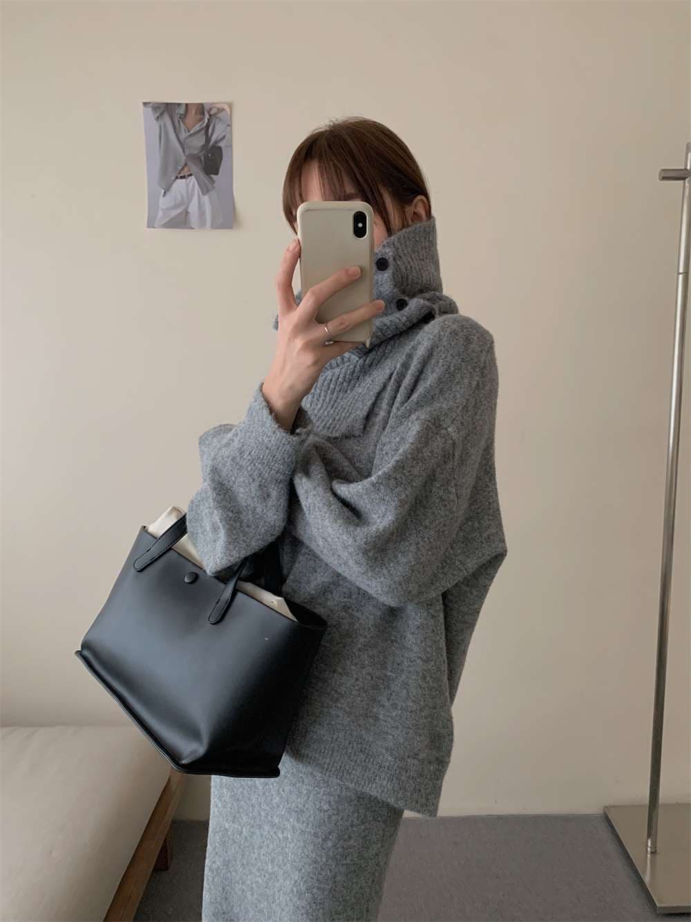 イエベ春/イエベ秋服　上質リブニット風タートルセットアップ