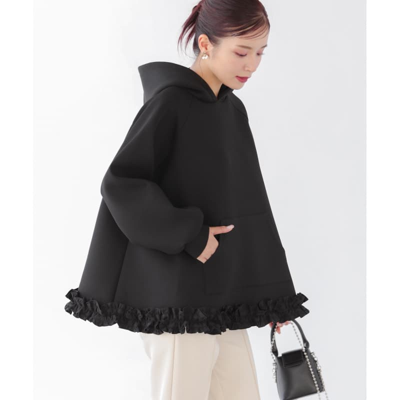 イエベ春服　裾フリル付きオーバーサイズフーディースウェット