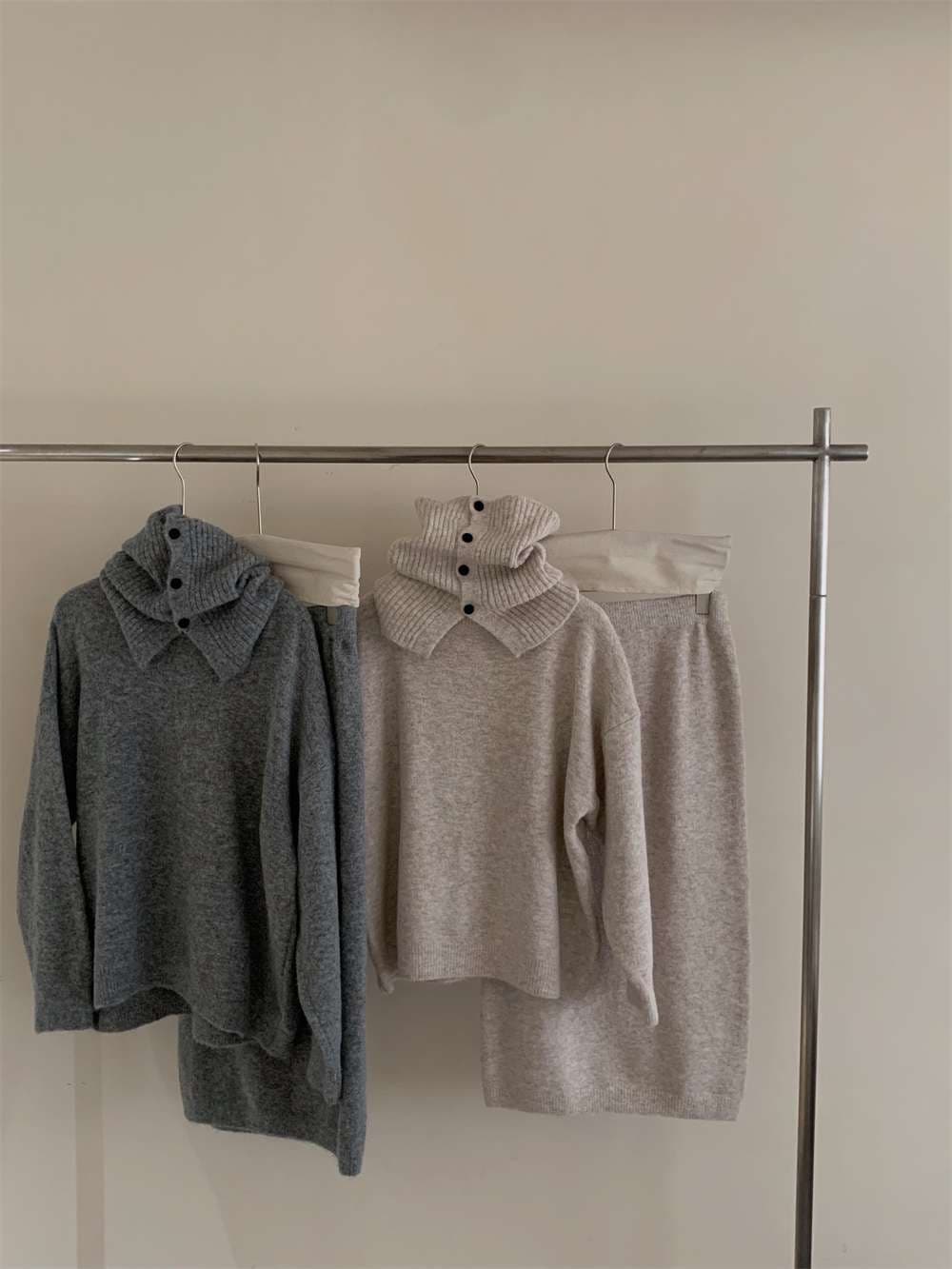 イエベ春/イエベ秋服　上質リブニット風タートルセットアップ
