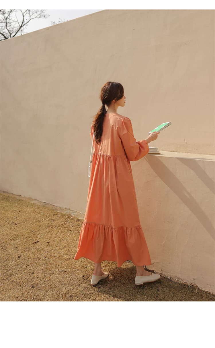 イエベ春/イエベ秋服　ふんわり袖のゆったりティアードワンピース