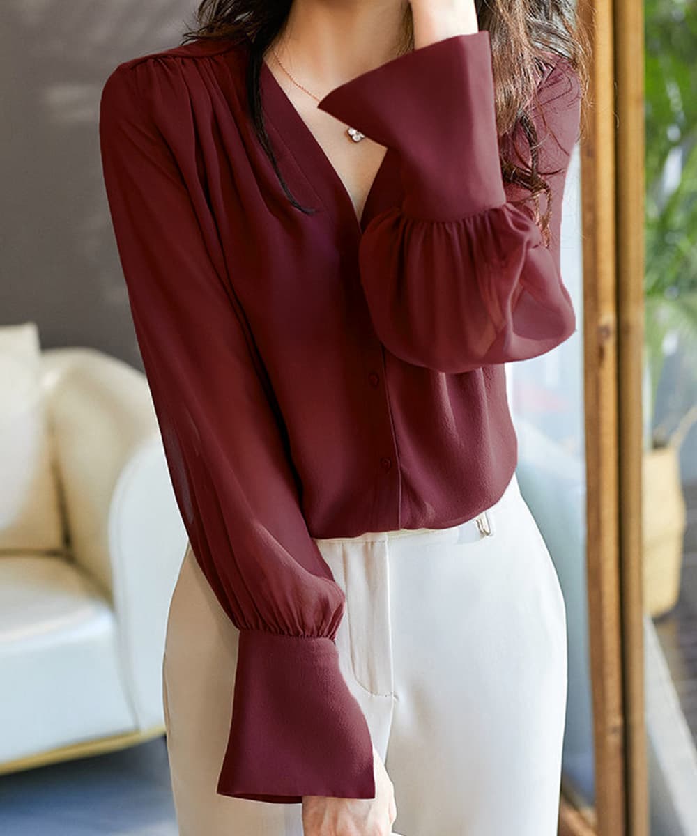 イエベ秋服　 シフォンブラウス 通勤きれいめ上品シャツ