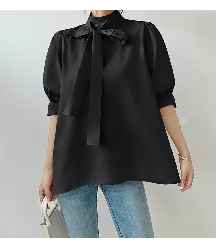 イエベ春/イエベ秋服　優美リボン ハイネックブラウス