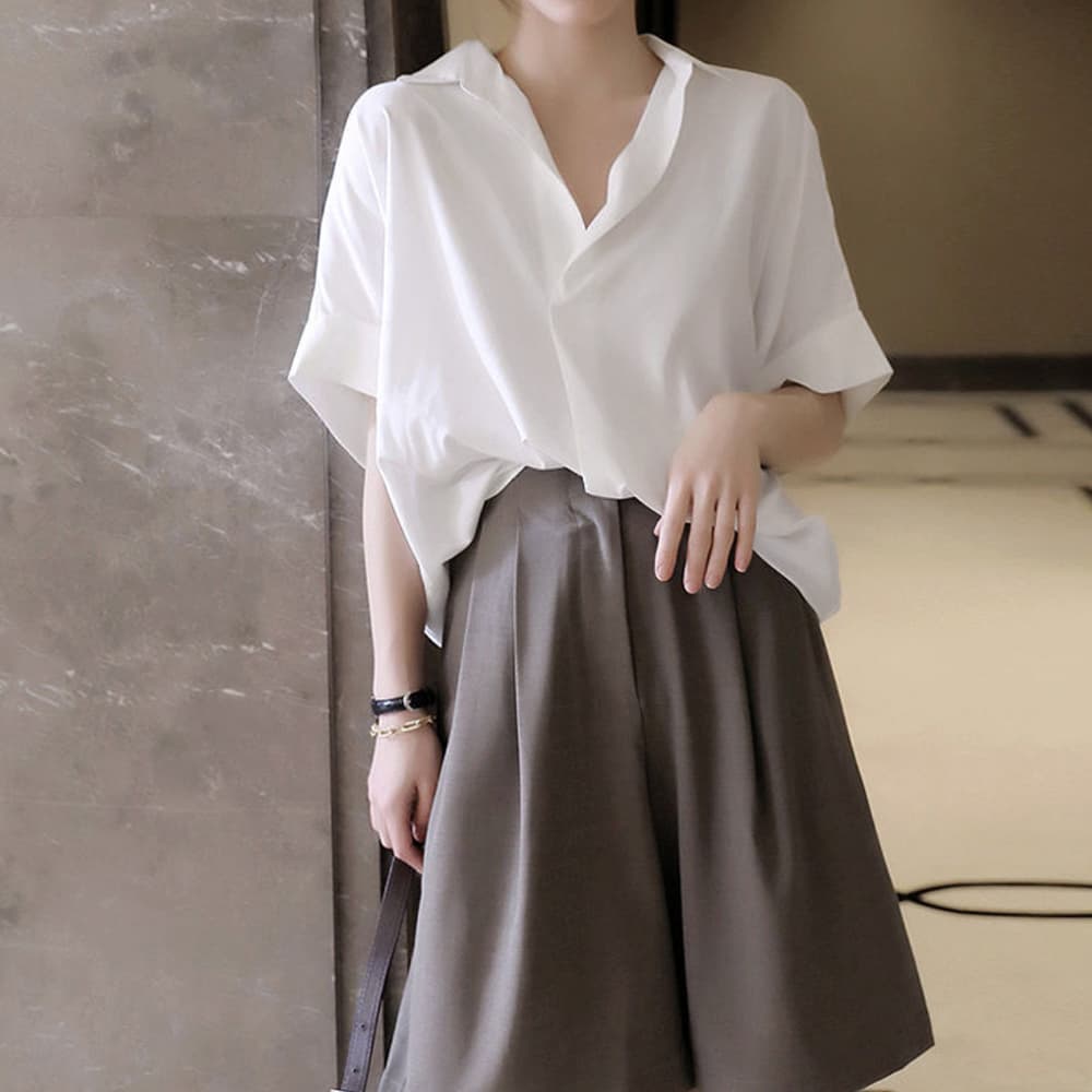 イエベ春/イエベ秋服　とろみ素材スキッパーシャツ ブラウス