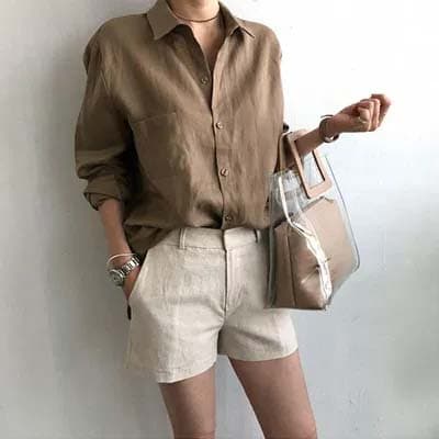 イエベ春/イエベ秋服　上質リネン風合いシャツ