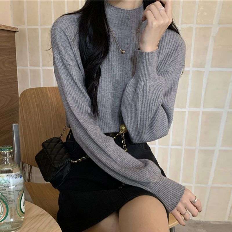 イエベ春/イエベ秋服　リブ編みタートルネックセーター