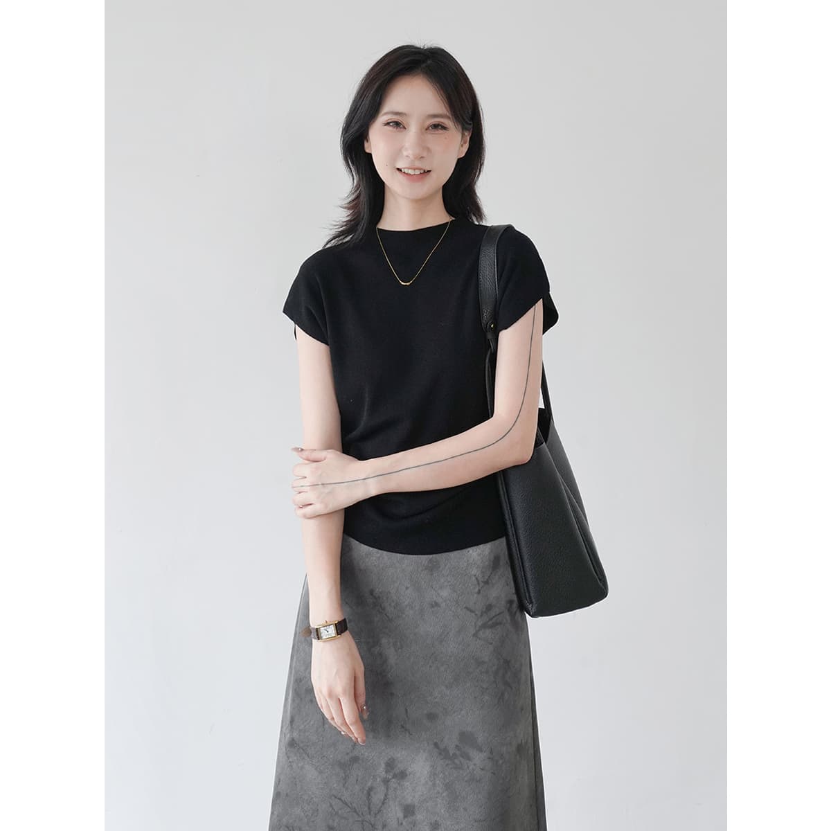 イエベ春/イエベ秋服　ほっそり見せ長身キャップスリーブ