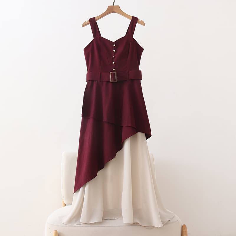 イエベ春/イエベ秋服　アシンメトリー重ね切替ワンピース