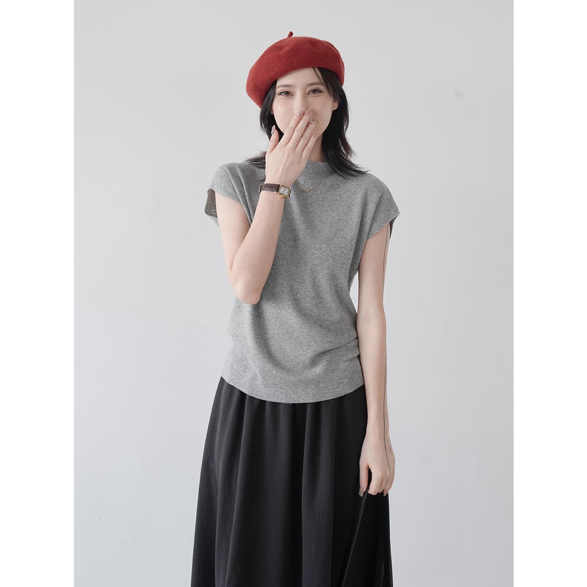 イエベ春/イエベ秋服　ほっそり見せ長身キャップスリーブ