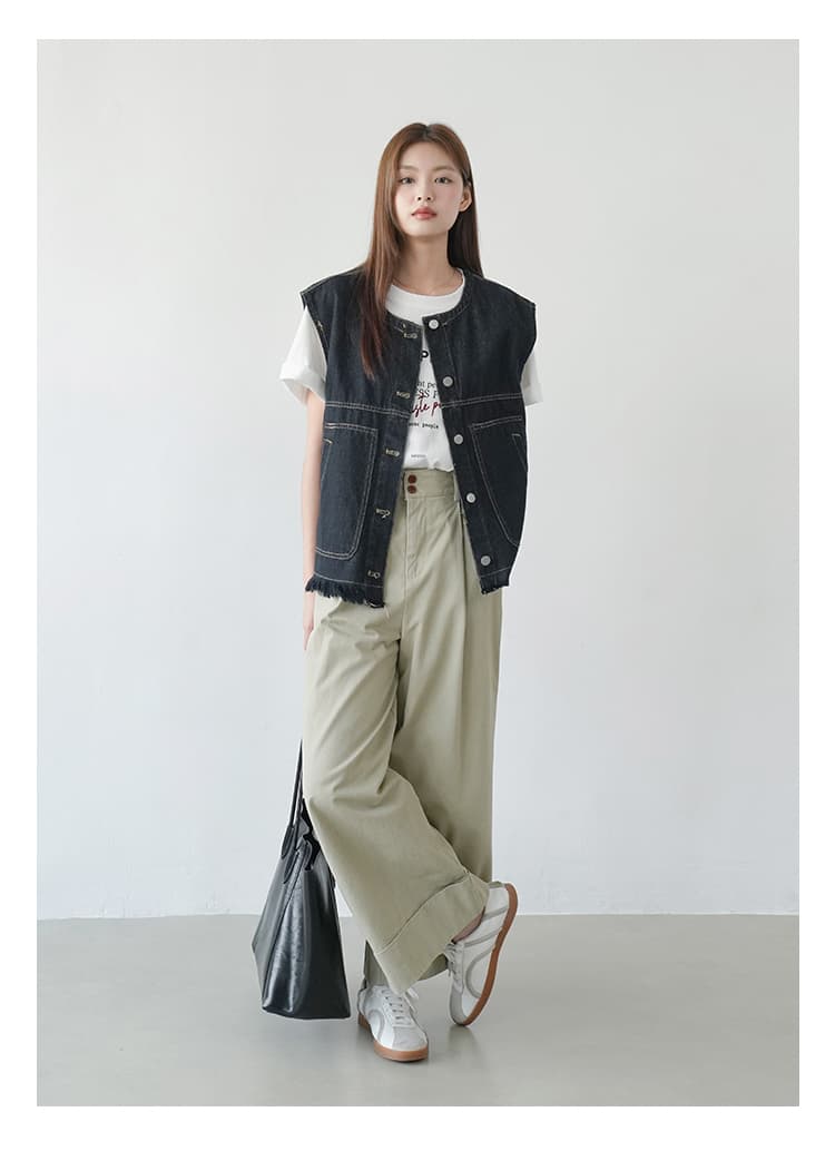 イエベ秋服　断ち切りフリンジ デニムベスト