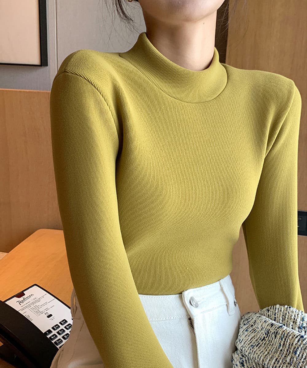 イエベ春/イエベ秋服　裏起毛ニット長袖インナー保温カットソー