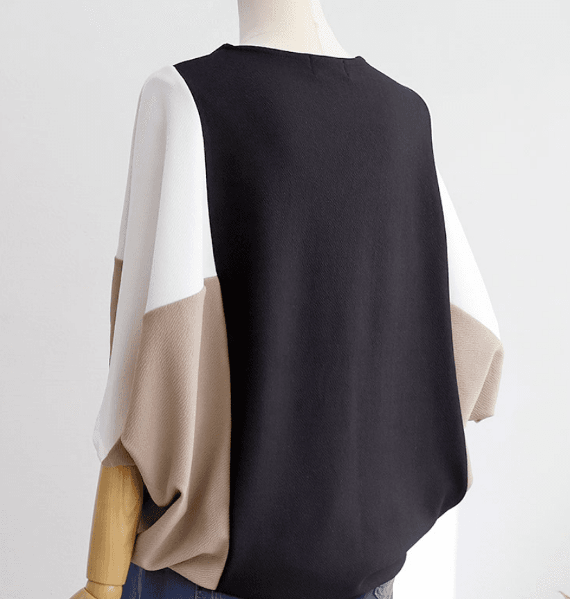 イエベ春/イエベ秋服　優雅なバイカラーゆったりトップス