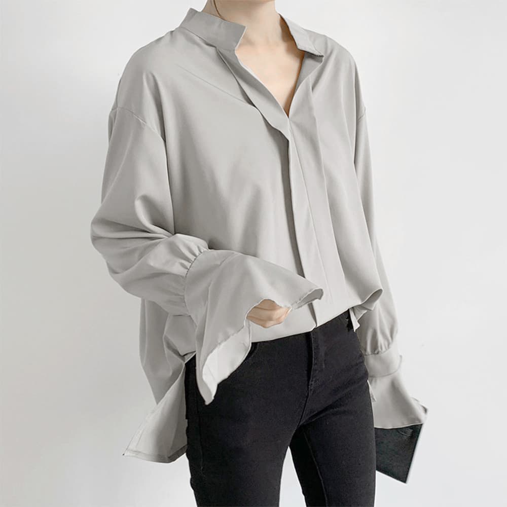 イエベ春/イエベ秋服　袖口フレア ゆったりシャツブラウス レディース上品