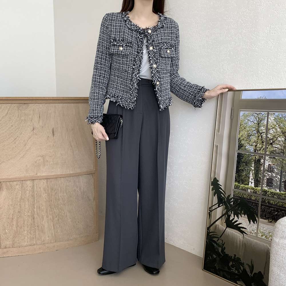 イエベ春/イエベ秋服　ツイード風フリンジトリムジャケット