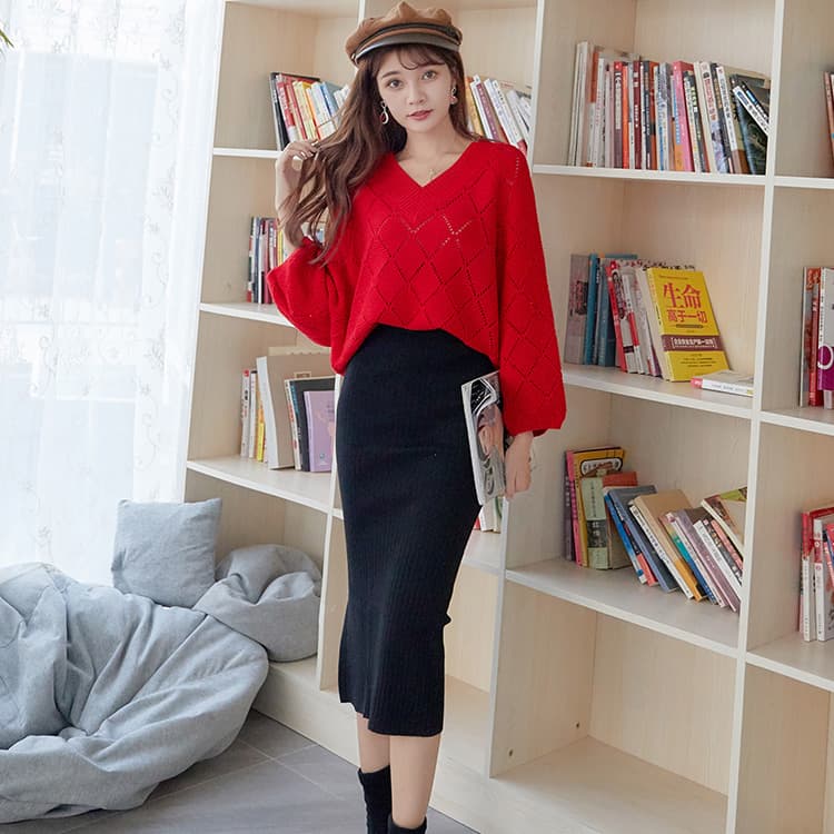 イエベ春/イエベ秋服　編み デザインニットプルオーバー