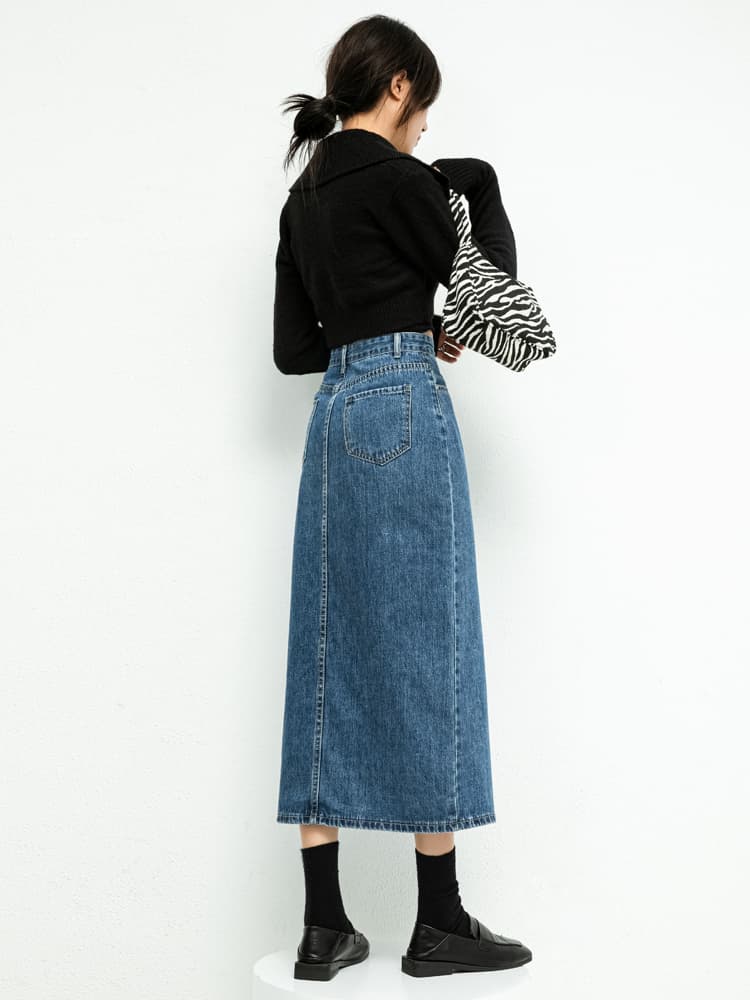 イエベ秋服　スリット入り ロングデニムスカート