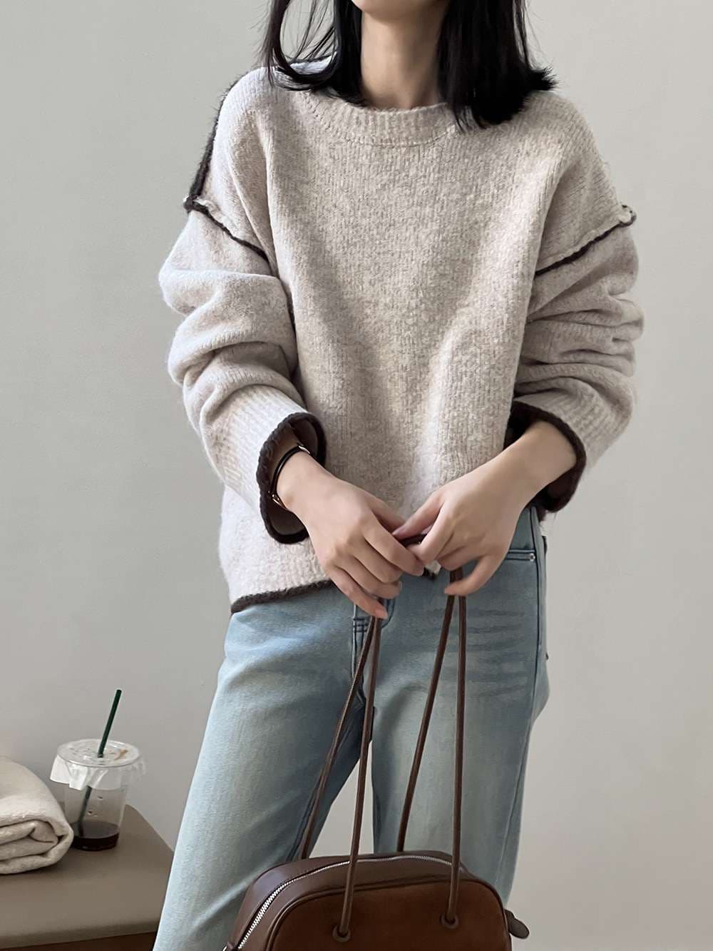 イエベ春/イエベ秋服　オーバーサイズ切替ニットトレーナー