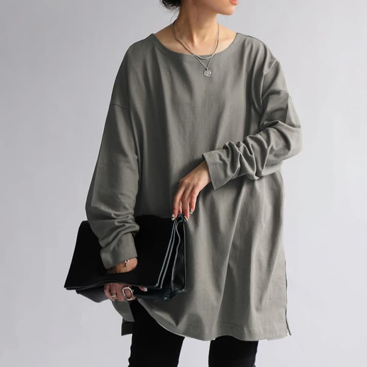 イエベ春/イエベ秋服　ゆったりオーバーサイズ長袖ロングスウェット