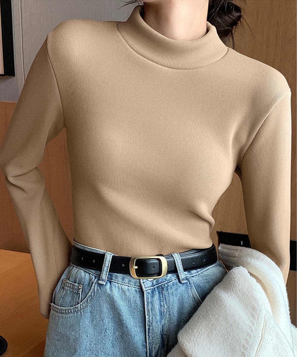 イエベ春/イエベ秋服　裏起毛ニット長袖インナー保温カットソー