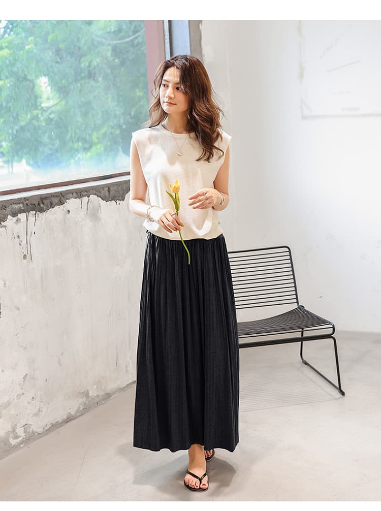 イエベ春/イエベ秋服　優雅な揺れ感 ロングプリーツスカート