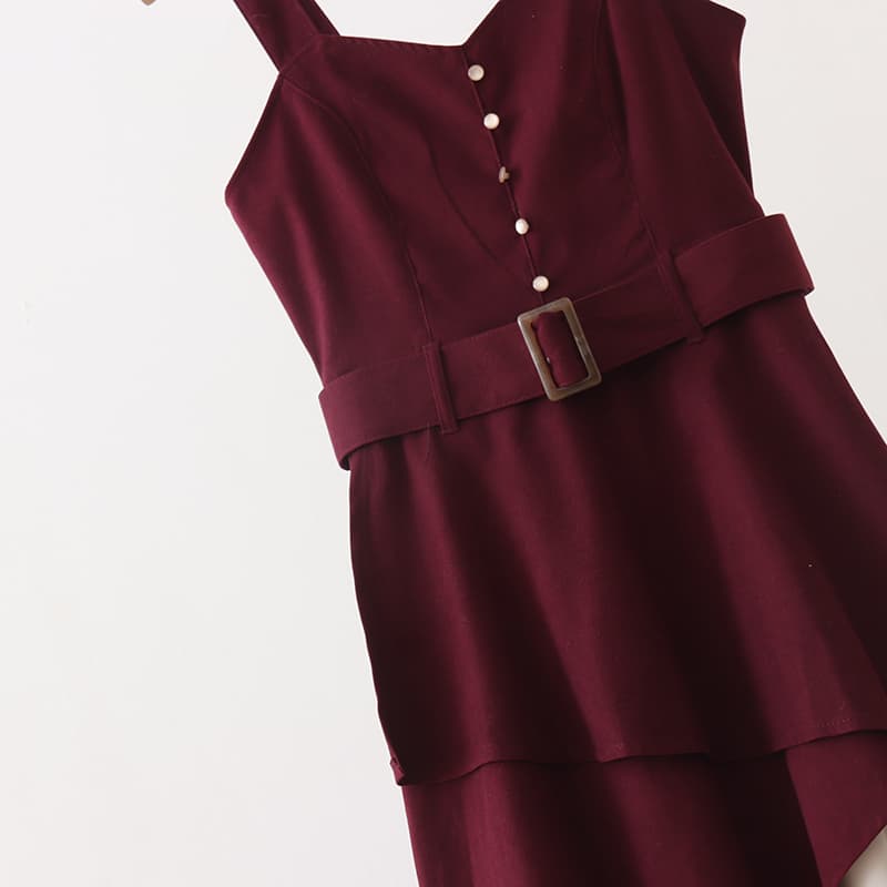 イエベ春/イエベ秋服　アシンメトリー重ね切替ワンピース