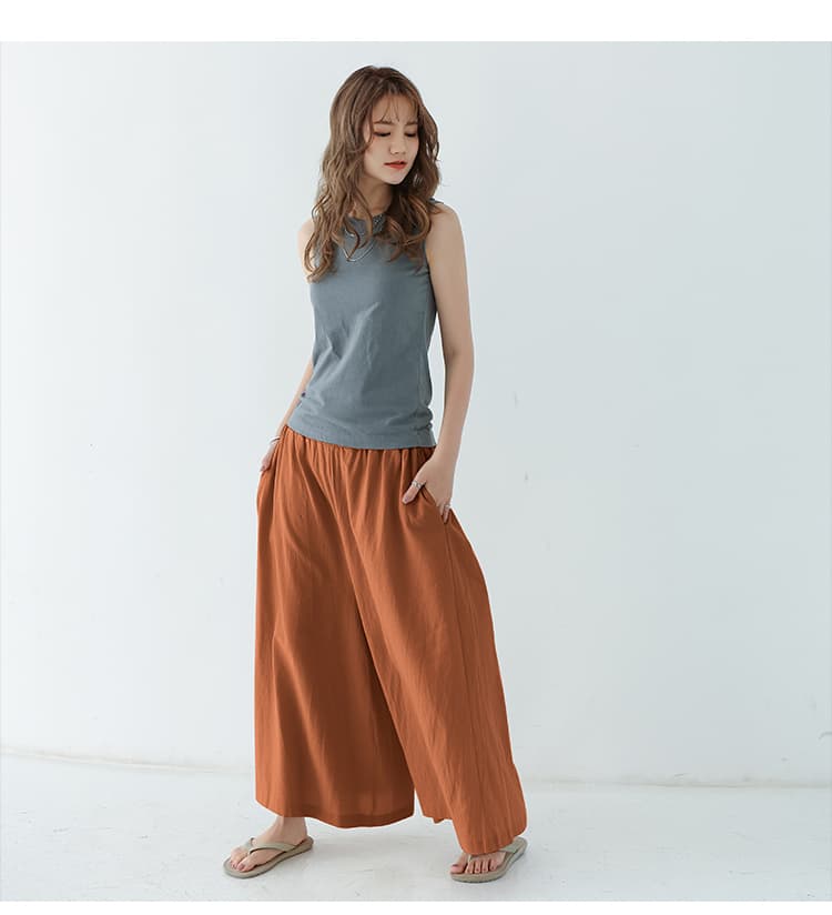 イエベ春/イエベ秋服　ゆったり優雅な麻混フレアパンツ
