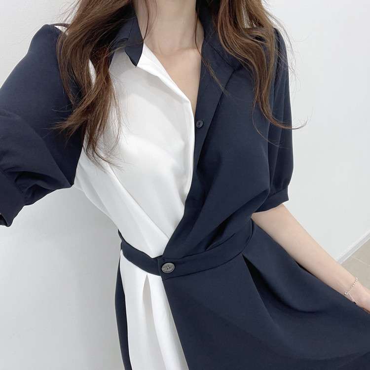 イエベ春/イエベ秋服　ドレープ切替ベルテッドワンピース
