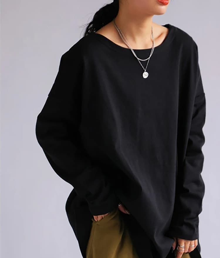 イエベ春/イエベ秋服　ゆったりオーバーサイズ長袖ロングスウェット