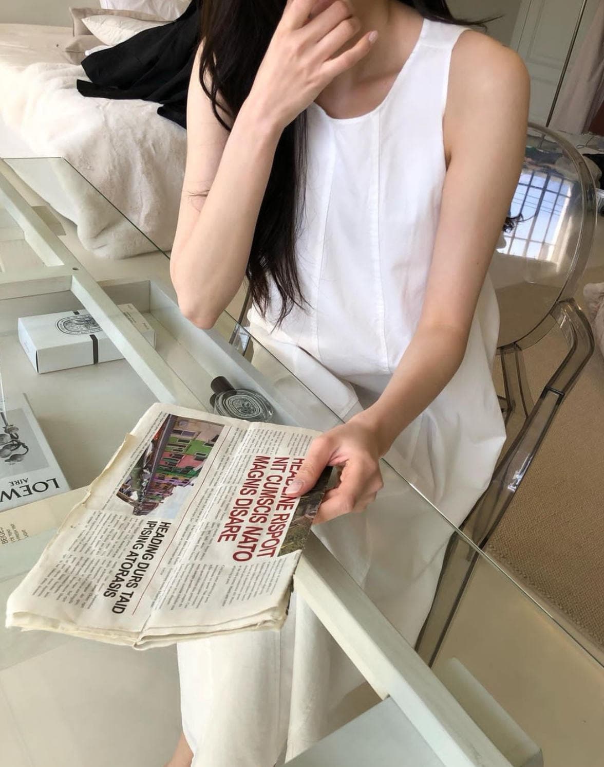 イエベ服　韓国風ノースリーブワンピース 上品ロング丈