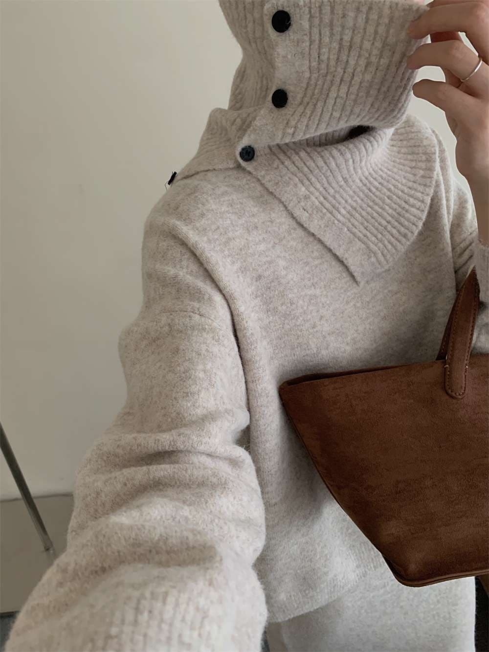 イエベ春/イエベ秋服　上質リブニット風タートルセットアップ