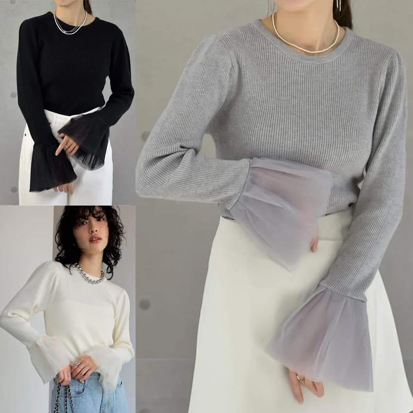 イエベ春/イエベ秋服　シフォンフレア袖ブラウス
