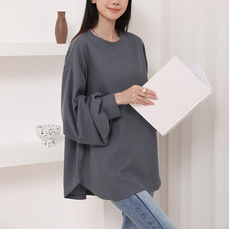 イエベ春/イエベ秋服　ふんわり袖のワッフル風ニット