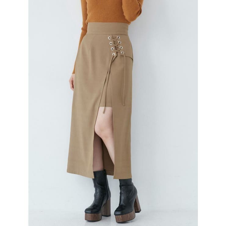 イエベ春/イエベ秋服　編み上げスリットスカート