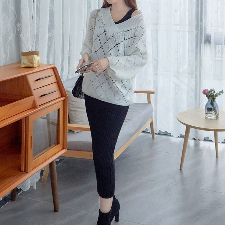 イエベ春/イエベ秋服　編み デザインニットプルオーバー