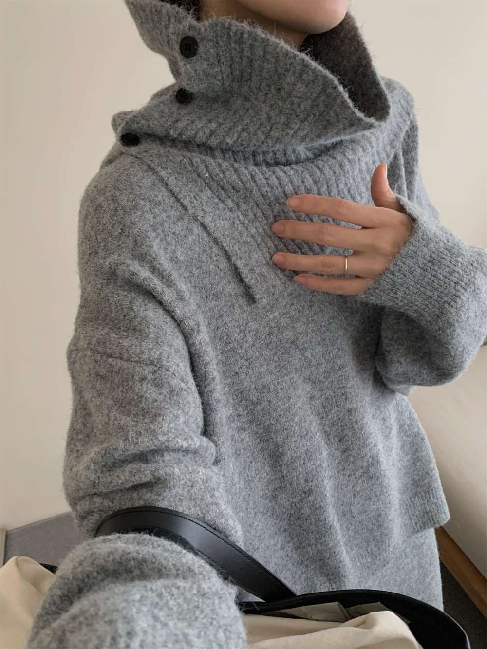 イエベ春/イエベ秋服　上質リブニット風タートルセットアップ