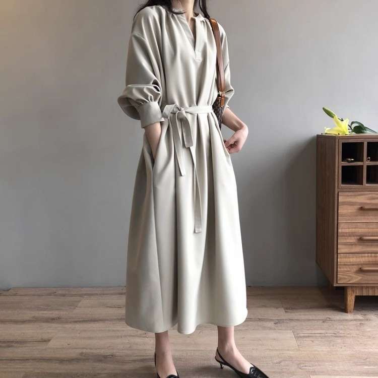 イエベ春/イエベ秋服　上品ラップ風マキシワンピース