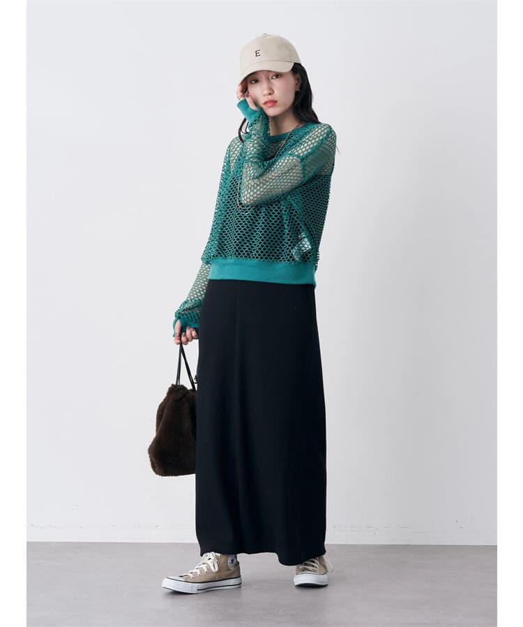 イエベ秋服　透かし編みメッシュプルオーバー