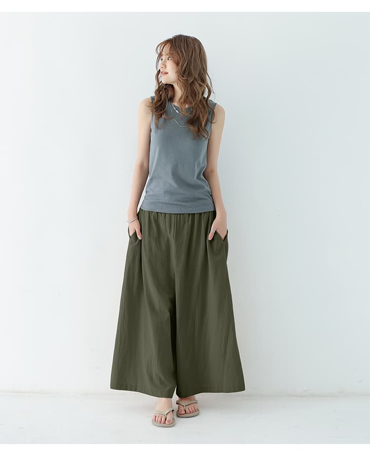 イエベ春/イエベ秋服　ゆったり優雅な麻混フレアパンツ