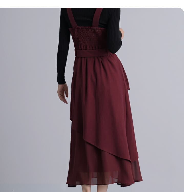 イエベ春/イエベ秋服　アシンメトリー重ね切替ワンピース