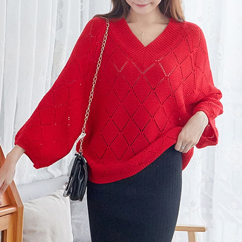 イエベ春/イエベ秋服　編み デザインニットプルオーバー