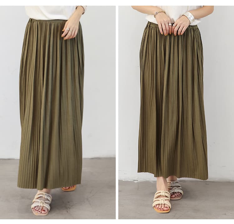 イエベ春/イエベ秋服　優雅な揺れ感 ロングプリーツスカート