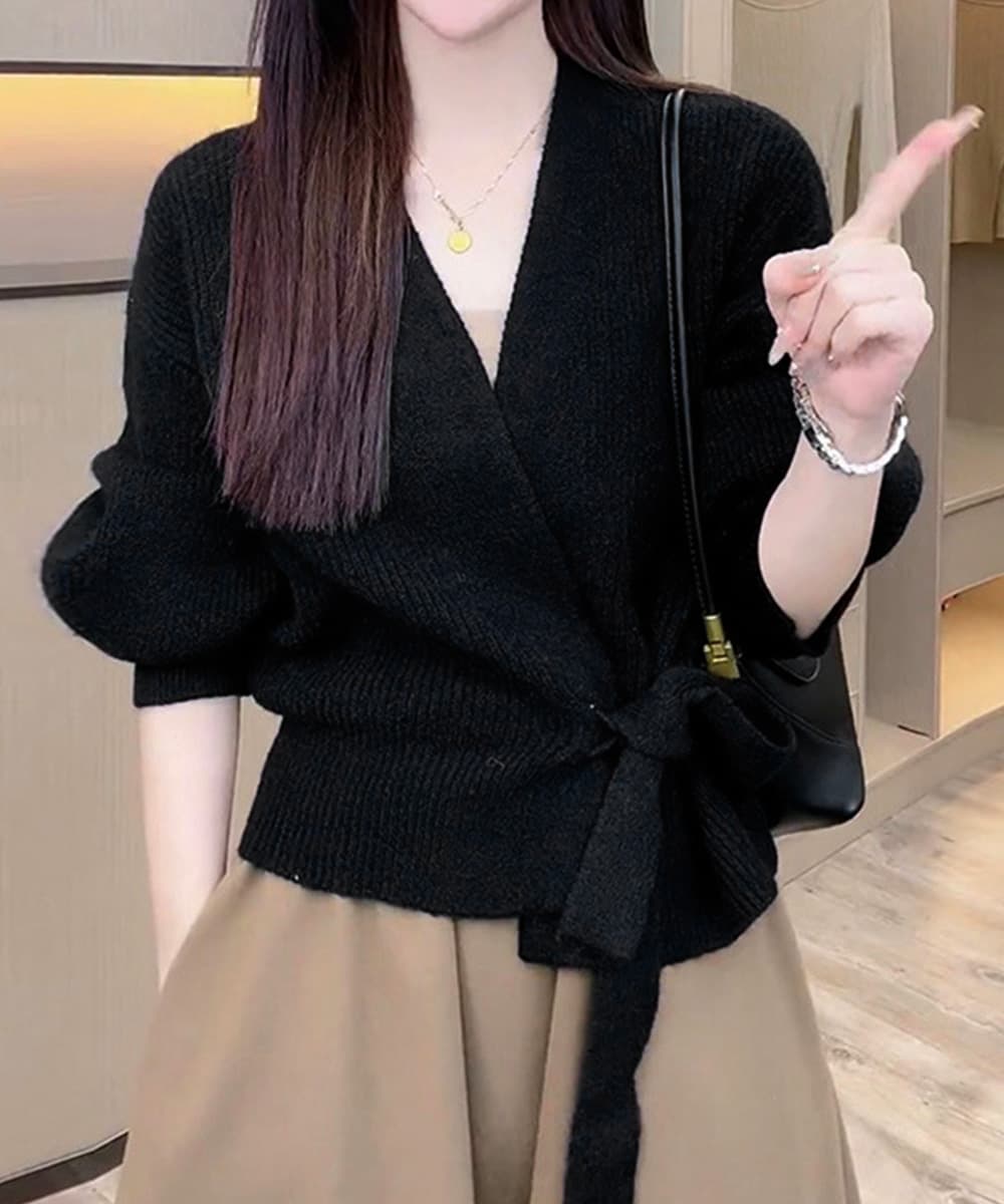 イエベ春/イエベ秋服　韓国風カシュクールニット レディース
