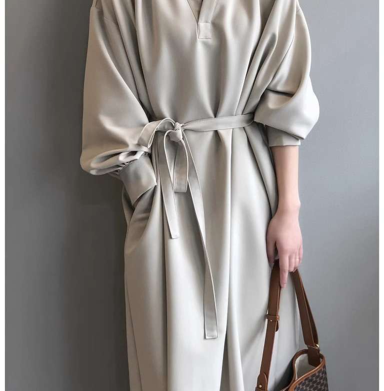 イエベ春/イエベ秋服　上品ラップ風マキシワンピース