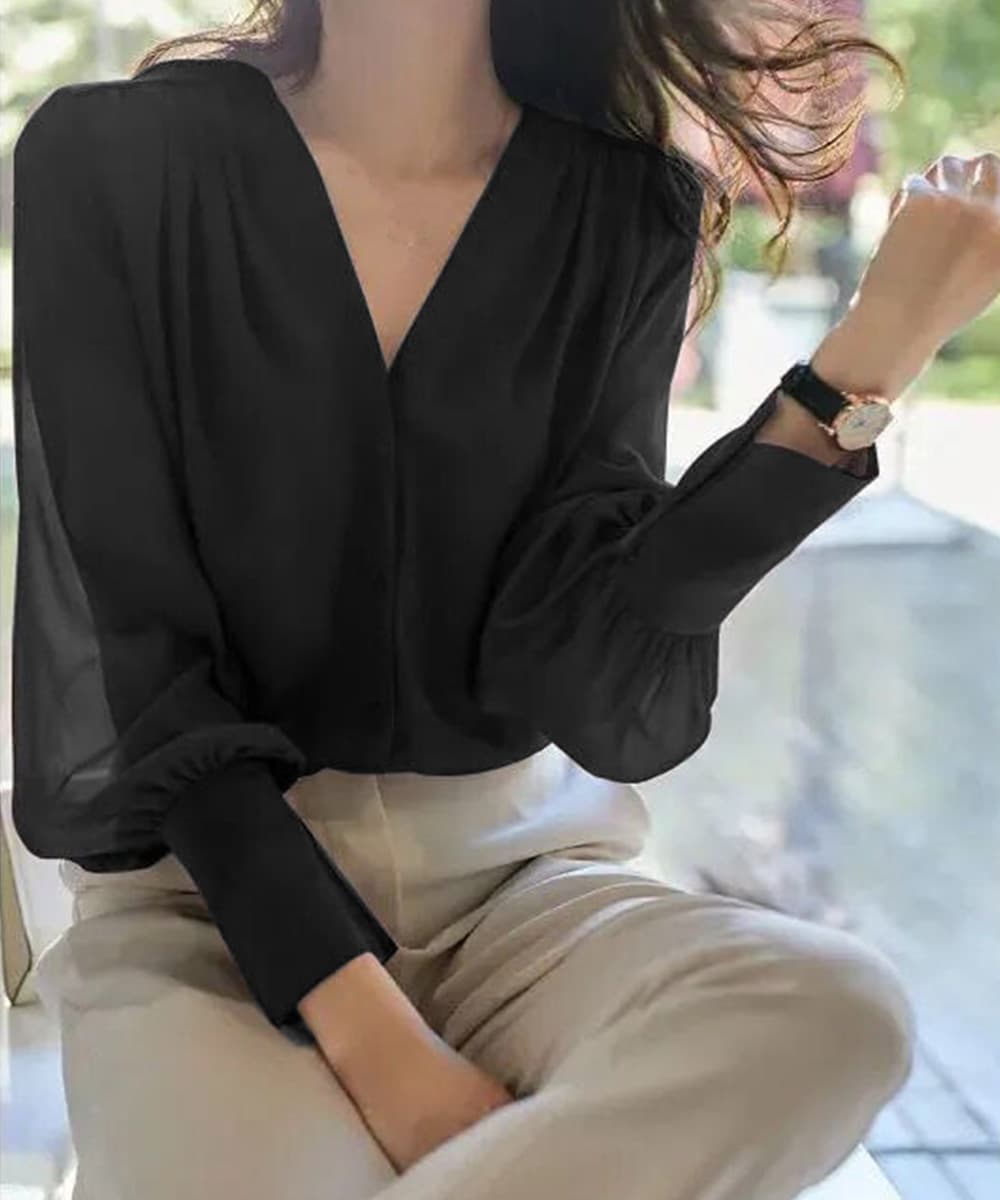 イエベ秋服　 シフォンブラウス 通勤きれいめ上品シャツ